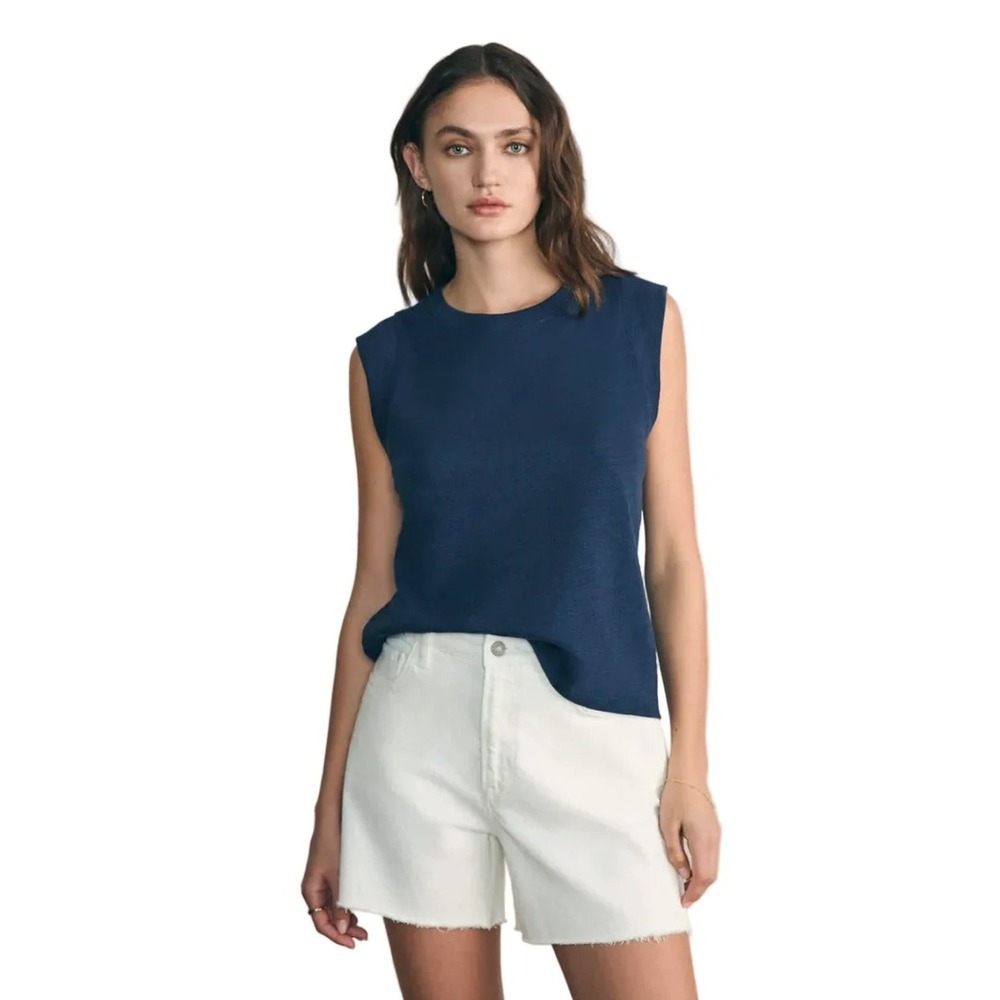 Faherty Sunwashed Organic Cotton Muscle Tank Navy Blue XS Sleeveless Tee